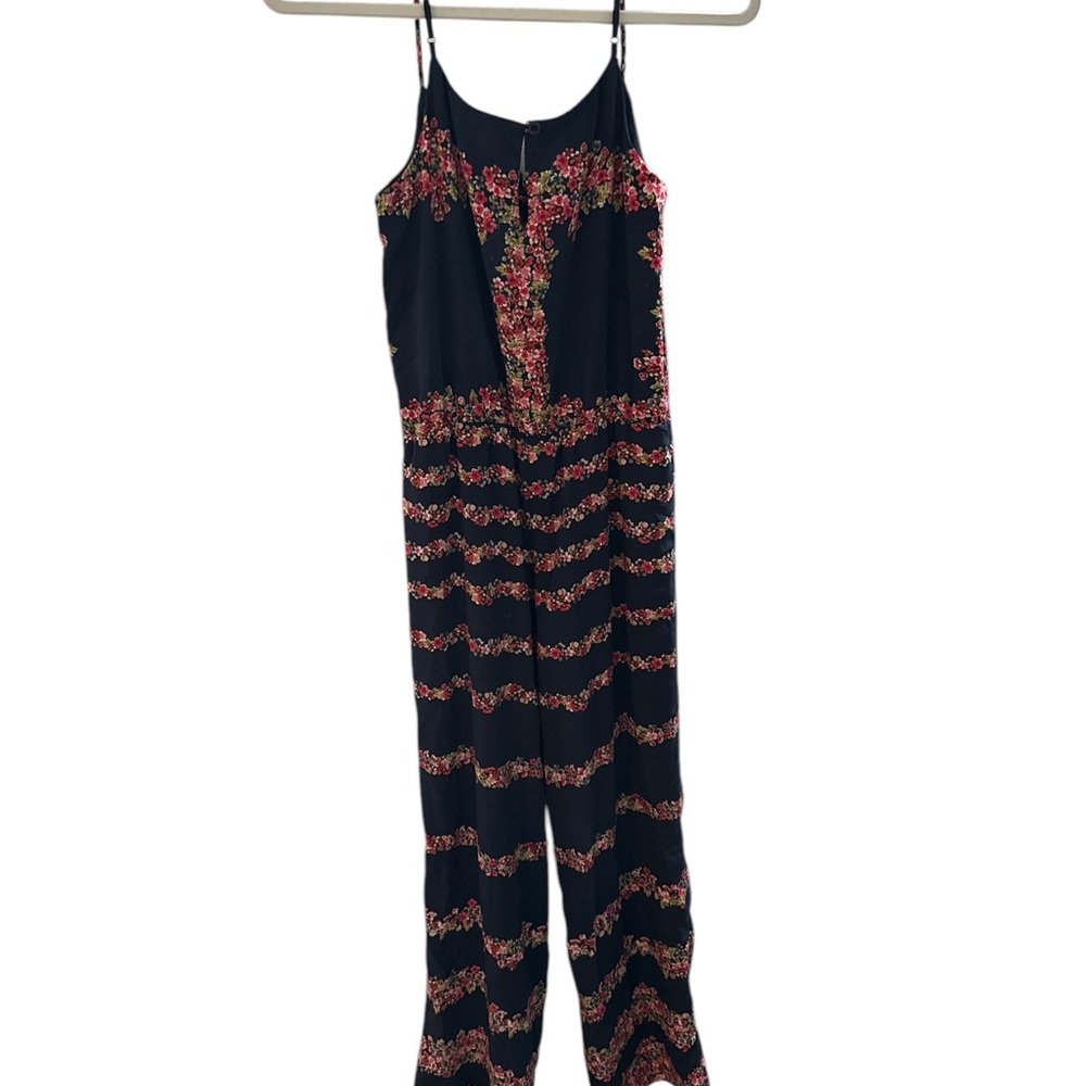 Forever 21 Navy Blue and Floral Long Jumpsuit with Keyhole - Like New - Size XS